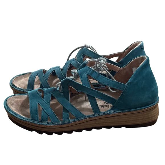 Naot Shoes - Naot Yarrow Women's Gladiator Lace Up Wedge Teal Sandals Size 38